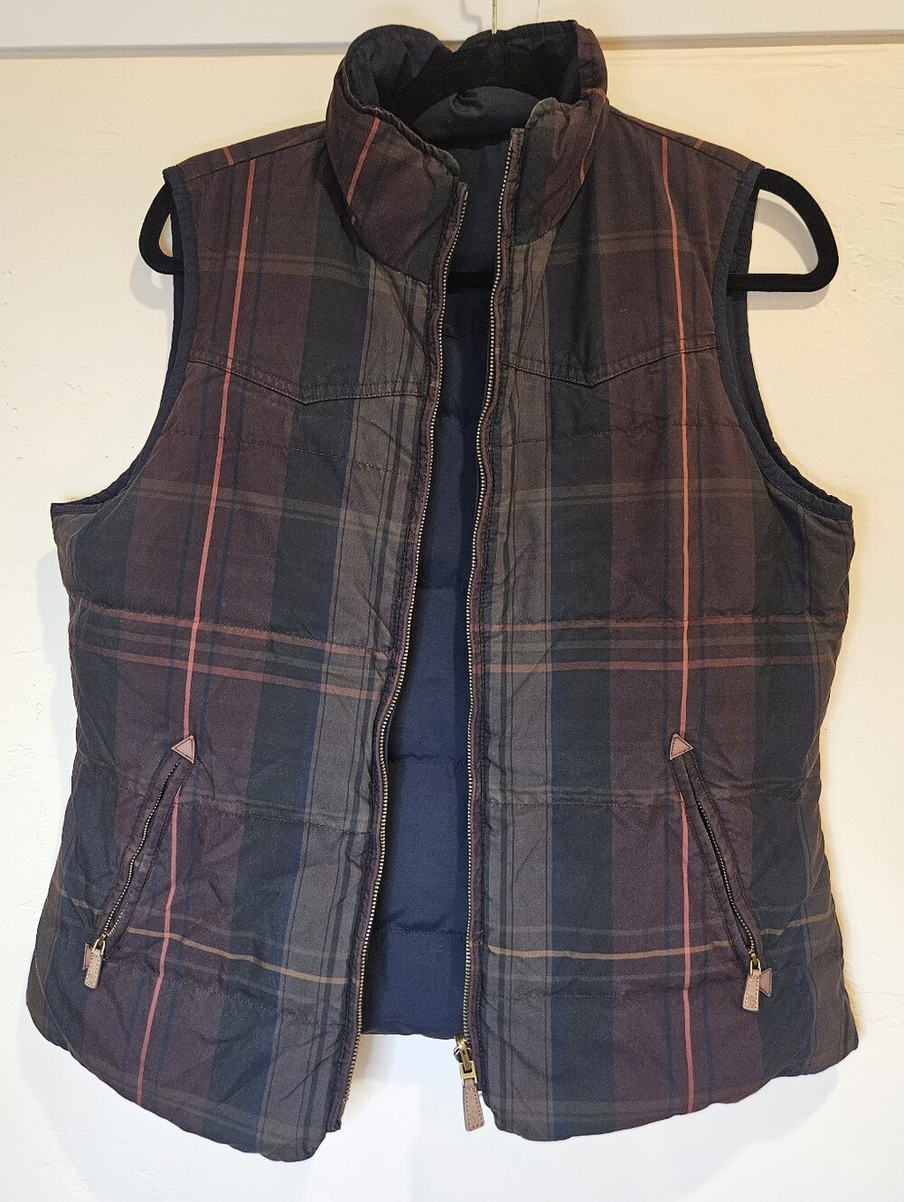 Revesible Ralph Lauren Plaid Quilted Vest - Navy